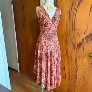 Rabbit Rabbit Rabbit Coral & Cream Printed Sleeveless Midi Dress